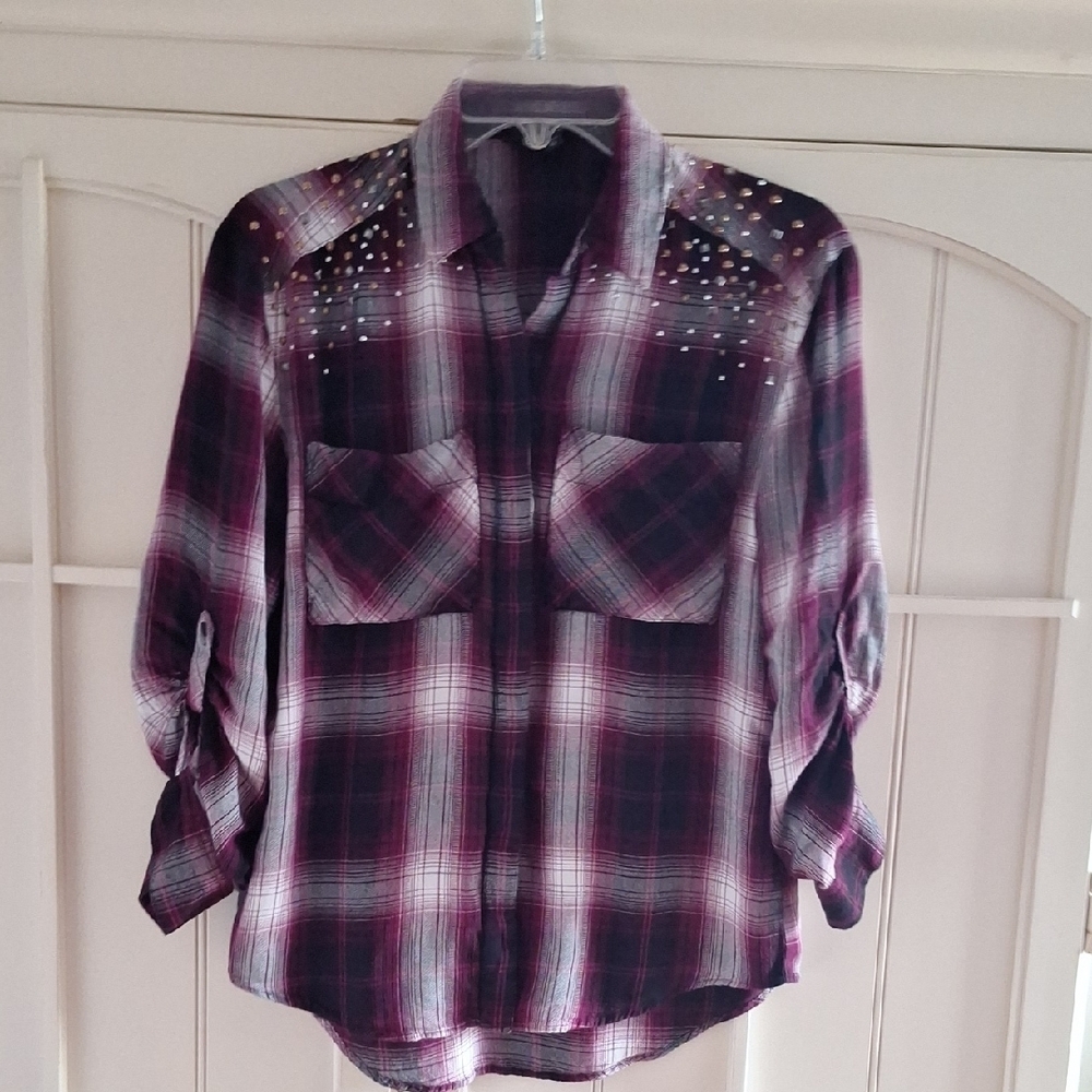 Express Burgundy Plaid Shirt